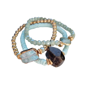 MINT & GOLD BEADED BRACELET SET