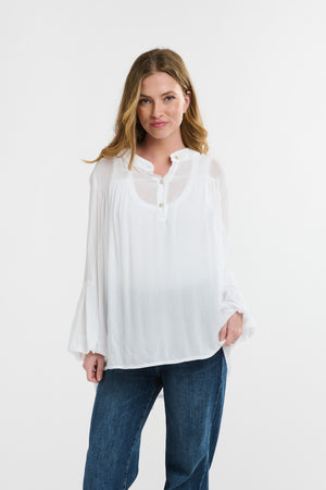 STAND COLLAR BILLOW BLOUSE - SOLID WHITE