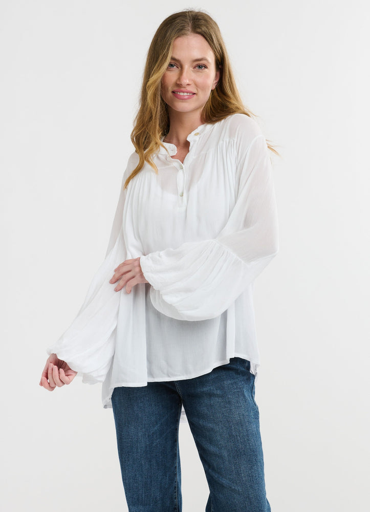 STAND COLLAR BILLOW BLOUSE - SOLID WHITE