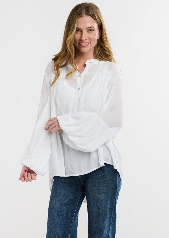 STAND COLLAR BILLOW BLOUSE - SOLID WHITE