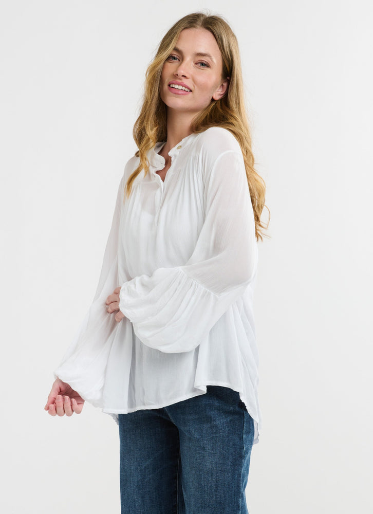 STAND COLLAR BILLOW BLOUSE - SOLID WHITE