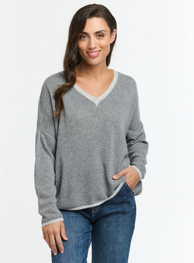 CASHMERE TRACKS JUMPER - GREY