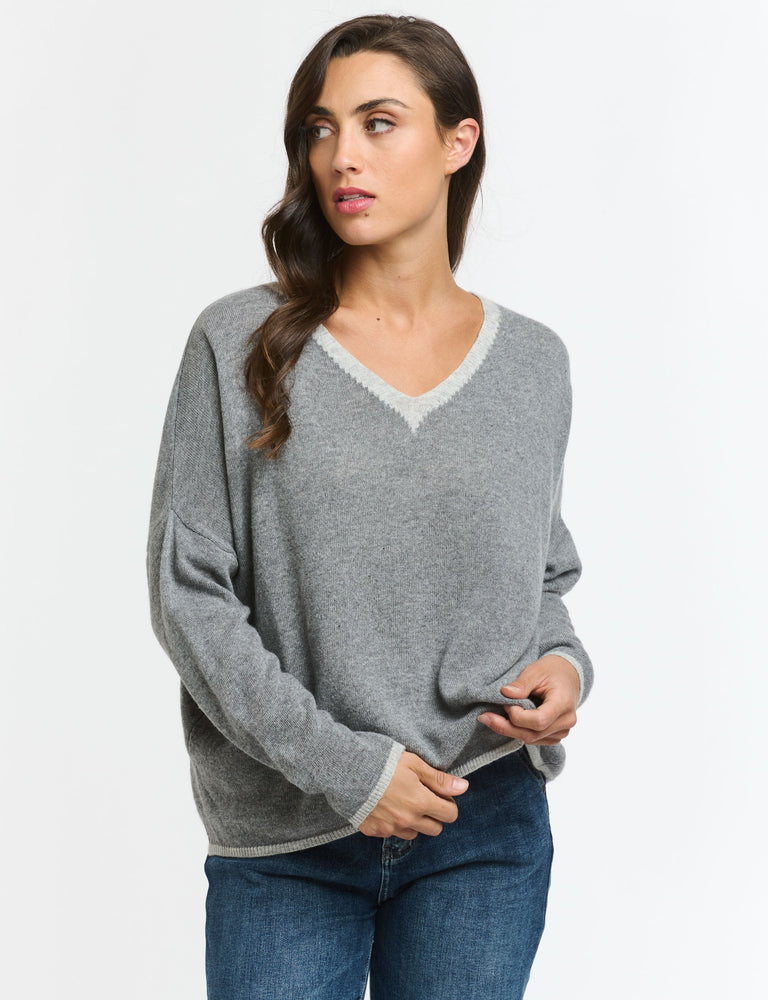 CASHMERE TRACKS JUMPER - GREY