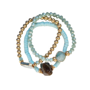 MINT & GOLD BEADED BRACELET SET