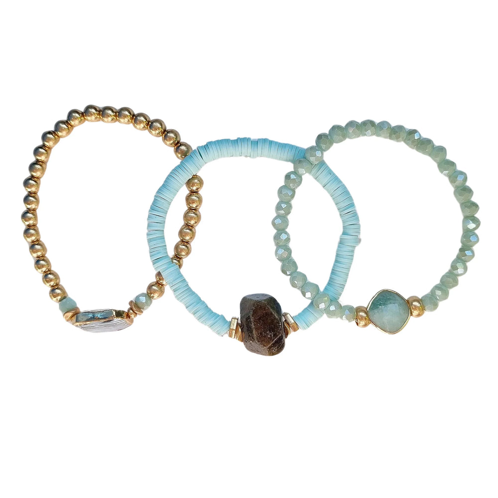 MINT & GOLD BEADED BRACELET SET