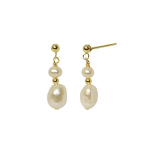 GOLD STUD 2 PEARL EARRING