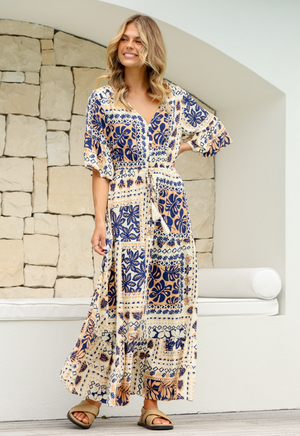 SEDONA DRESS - INDIGO/ TAN/ LATTE