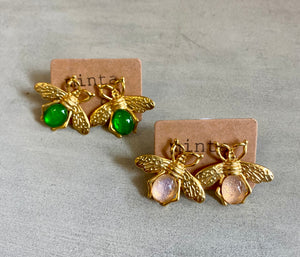 BEE STUD GREEN EARRING